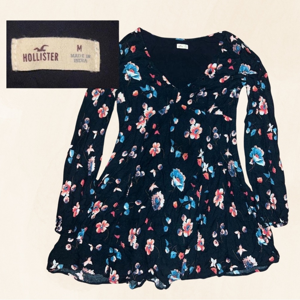 Hollister Floral Dress - Black with Blue and Pink